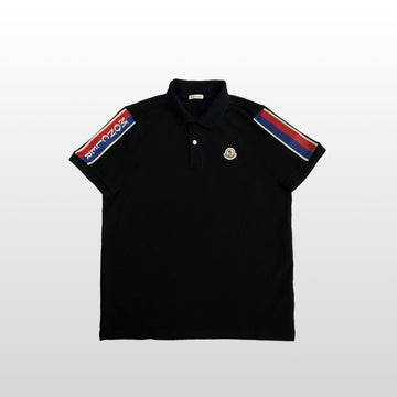 MONCLER ロゴパッチコットンピケ半袖ポロシャツブラックM95 100 149325534