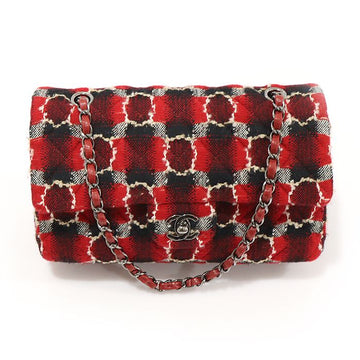 CHANEL Red Tweed Silver Chain Classic Medium Flap Shoulder Bag A01112 149329895