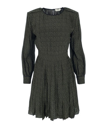 FENDI Faltendes Seidenkleid 40 Schwarz/Grün 5ET0373 127532972