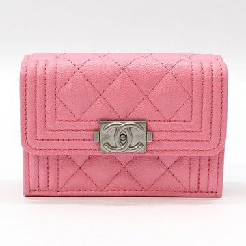 CHANEL Pink Caviar Boy Double Flap Tri-Fold Wallet A84432 149364323