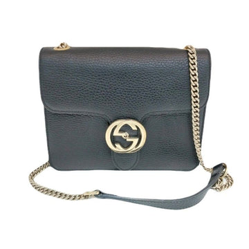 Gucci Interlocking GG Small Chain Bag Black Leather Gold Shoulder Bag Crossbody 510304 149370475
