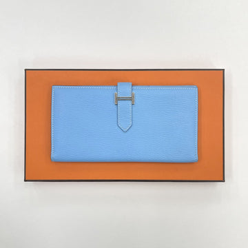 Hermes Bearn Long Wallet Mizore Blue Silver 149387992