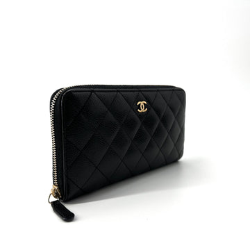 CHANEL Kaviar Geldbörse mit goldenem Reißverschluss 149403162
