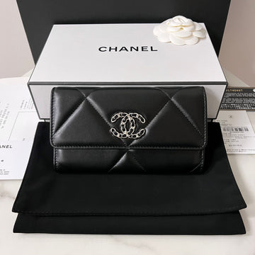 CHANEL 19 Lammleder Klapp Geldbörse Silber AP0953 149430116