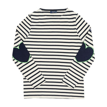 Saint James ECRU MARI TONIC Bolognese Stripe Elbow Heart Patch Women's Long Sleeve T-Shirt 8649 148858441