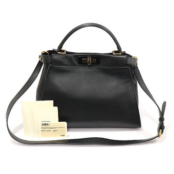FENDI 8BN290 Schwarzes Kalbsleder Peekaboo Regular Medium 2WAY 149526584