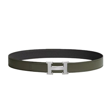Hermes H Buckle Reversible 32mm Belt Vert Noir 100 Silver Tone Matt Leather H064544CB86 149615228
