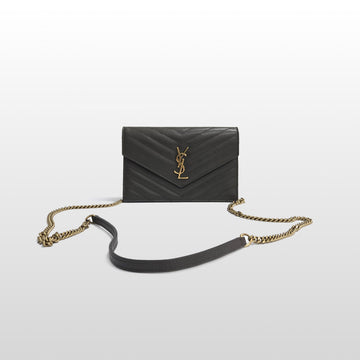 SAINT LAURENT カサンドラ マトラッセ エンベロープ カーフスキン クロスボディ バッグ ダーク グレー 393953 149655151