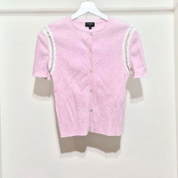 CHANEL Lace Trimming Short Sleeve Knit Cardigan L688414 149750223