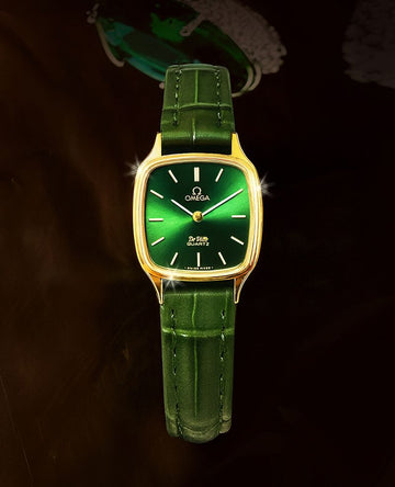 Omega De Ville Green Dial Women's Mini Quartz Leather Watch 149750605