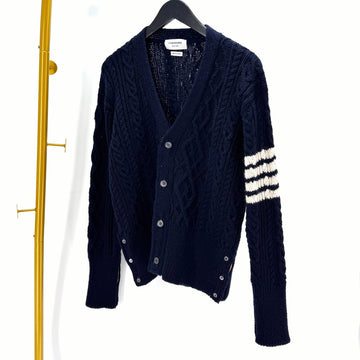 Thom Browne Diagonal Aran Cable Cardigan Navy 149856805