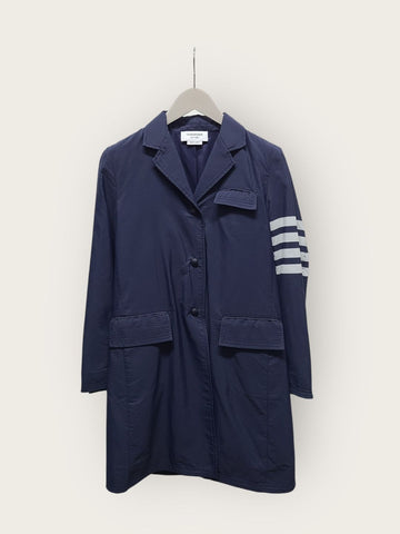 Thom Browne Navy Diagonal Hidden Nylon Long Coat 149860219