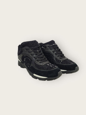 CHANEL Schwarze Tweed CC Logo Cruise Sneaker 36 149860364