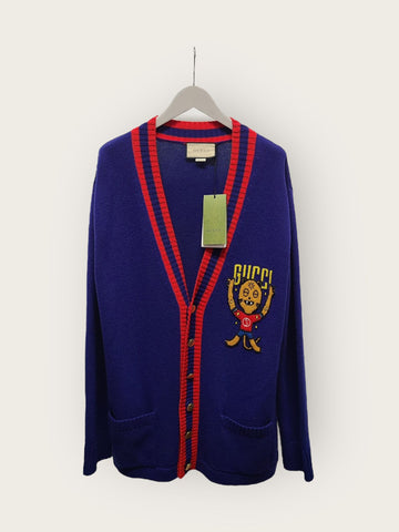 Gucci Navy Intarsia Cat Embroidery Logo Cardigan 149860460
