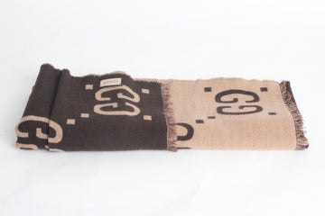 Gucci GG Jacquard Wool Silk Scarf Brown Beige 149928781