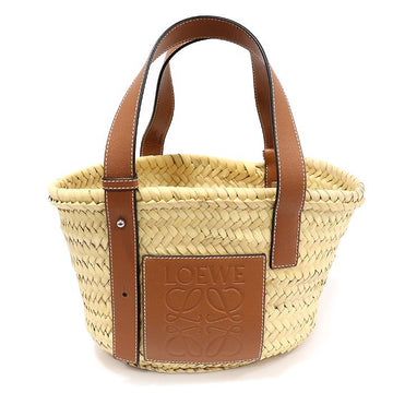 LOEWE 327.02.S93 ナチュラル タン パーム リーフ ラタン カーフスキン スモール バスケット トート ショルダーバッグ 149929258