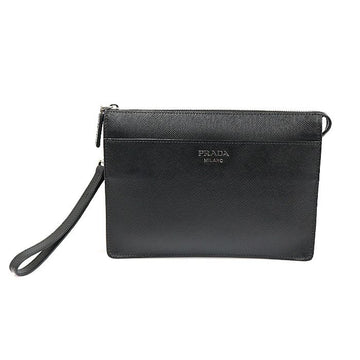 PRADA 2VF019 Black Saffiano Cuoio Silverfarbene Beschriftung Logo Riemen Tasche Clutch 149943270