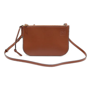 LOEWE ブラウンカーフスキンゲートダブルジッパーポーチクロスバッグ 113.54.Z43 149943276