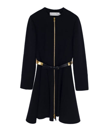 DIOR ベルト付きジップカシミアワンピース 36 ブラック/ゴールド 4ET0839 149350418