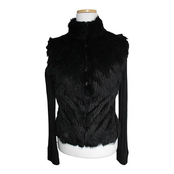 BEBE Schwarzer Kaninchenfell-Zip-Cardigan 44 149955921