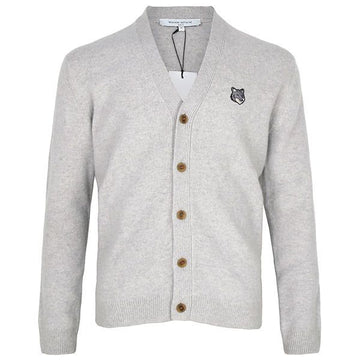 MAISON KITSUNE Wolles Komfort-Cardigan mit Fuchs Kopf in Hellgrau 25FW H120 PM00502KT1006 149969758