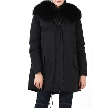 MR & MRS ITALY Raccoon-Fell gepolsterte Parka Jacke Schwarz XCO0117 900008 147449771