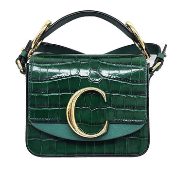 Chloe C Bag Mini Croc Texture Tote Shoulder Bag Green 150080456