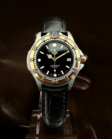 TAG HEUER Vintage Professional 200M Herren Lederuhr mit schwarzem Zifferblatt 130004765