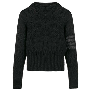 Thom Browne Cable Knit Wool Sweater Dark Grey 123042497