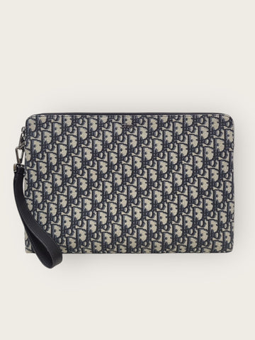 DIOR ベージュ ブラック オブリーク ジャカード A4 ジッパークラッチバッグ 150442330