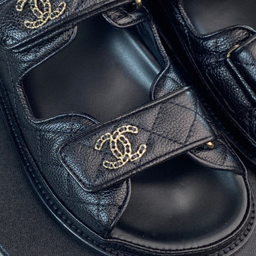CHANEL ベルクロサンダル レザー キルティング ブラック ゴールド G35927 149513014