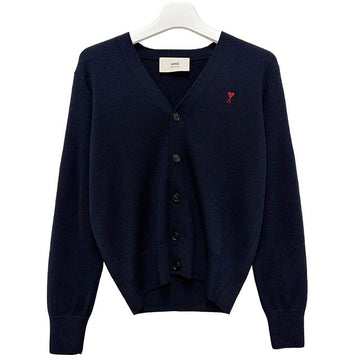 AMI Heart Logo Merino Wool Cardigan Navy 150458681