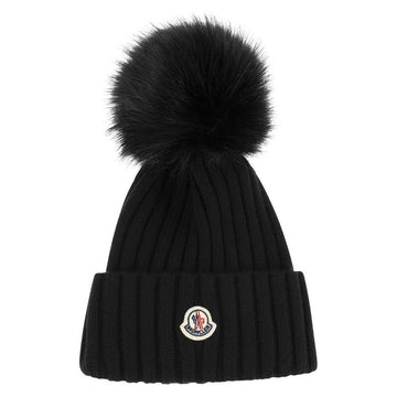 Moncler Logo Patch Pompom Beanie Black 3B000 13 A9327 999 76271526