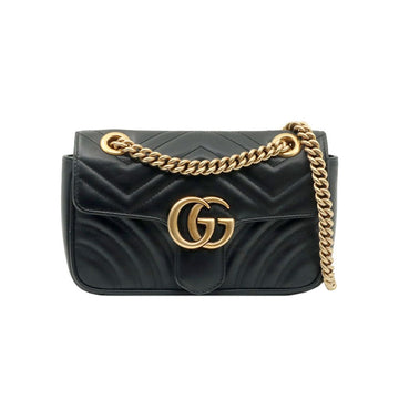 Gucci Black Matelassé Chevron Leather GG Marmont Mini Gold Chain Crossbody Bag 446744 150510602