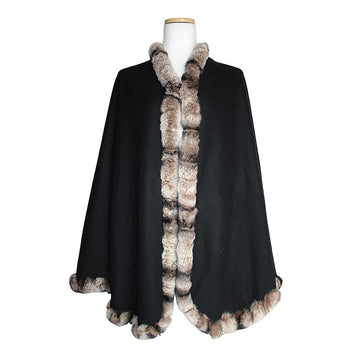 Other Brand Black Cashmere Rex Fur Cape (Free Size) 150513801