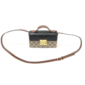 Gucci 652683 GG Supreme Canvas Black Leather Padlock Mini Top Handle 2WAY 150535852