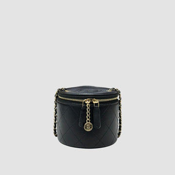 CHANEL Klein rundes Etui aus Lammleder Schwarz Golden AP2193 31 150541774