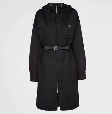 PRADA Cashgora Gürtel Kapuzenmantel Schwarz P629PK 44 150543693