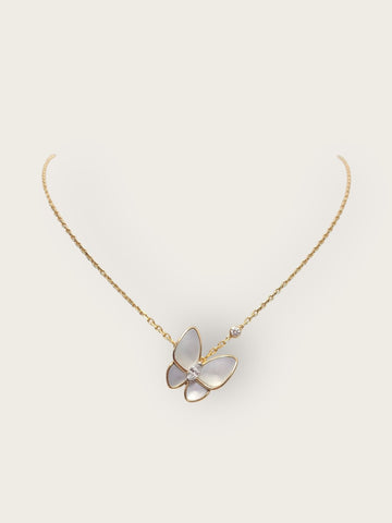 Van Cleef & Arpels Van Cleef Rose Gold Diamond Mother of Pearl Two Butterflies Pendant Necklace 150545510