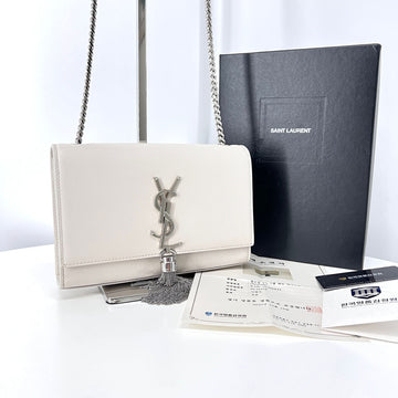 Saint Laurent Tassel Kate Chain Shoulder Bag White (474366) 150643349