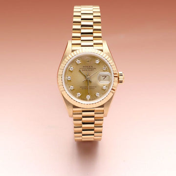 ROLEX デイトジャスト 26 69178 レディースゴールドウォッチ オリジナル テンポイントダイヤ ゴールドダイアル 1989年製 150661518