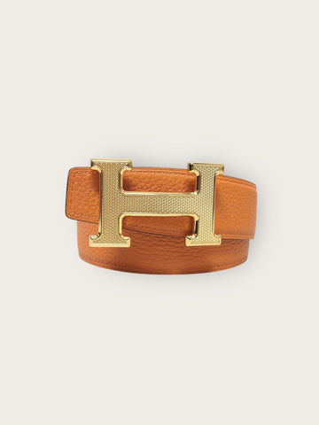 HERMES Noir Orange Togo Kalbsleder H Cl Reversible Gürtel 32MM 150668692