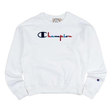 CHAMPION リバースウィーブ 3カラー スクリプト ロゴ レディース クルーネック ホワイト 118695517