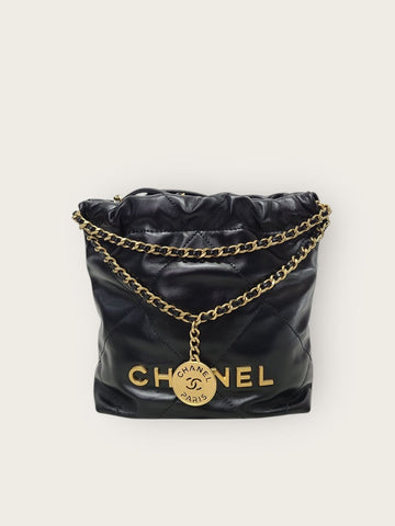 CHANEL Black Gold-tone 22cm Mini Hobo Bag 150701548