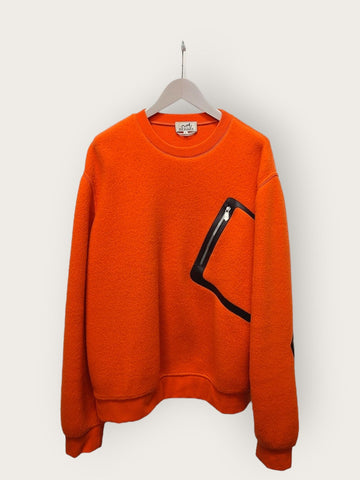 HERMES Cashmere-Strickpullover mit orangenem Leder-Patch-Detail 150701938