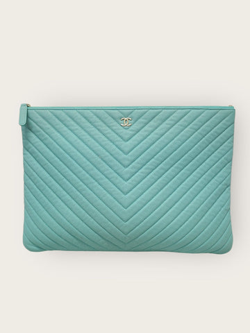 CHANEL Mint Caviar Gold Classic Large Clutch Bag 27 Series 150702423