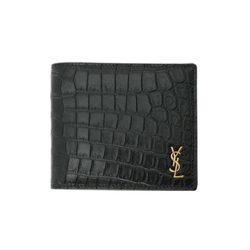 SAINT LAURENT ブラック ゴールドクロコダイル 二つ折り財布 607727 DZEDW 1000 46529730