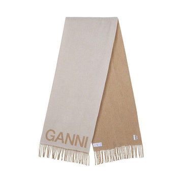 GANNI A3909 135 SS26 Unisex Logo Fringed Wool Scarf 150776040