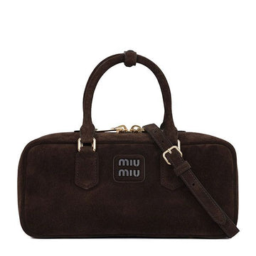 MIU MIU アーケディダークブラウンパディングスエードラージトップハンドルバッグ 5BB148 2CS4 F0003 150240797