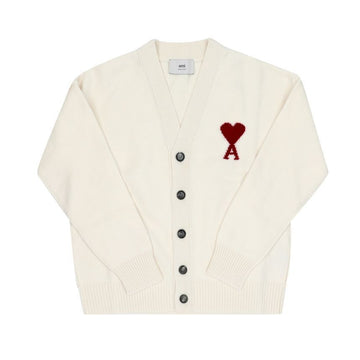 AMI Big Heart Logo Intarsia V-Neck Cardigan 144591815